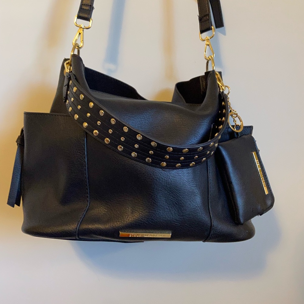 Steve Madden Bkoltt Convertible Hobo Bag With Coin Pouch - Color Black and Gold